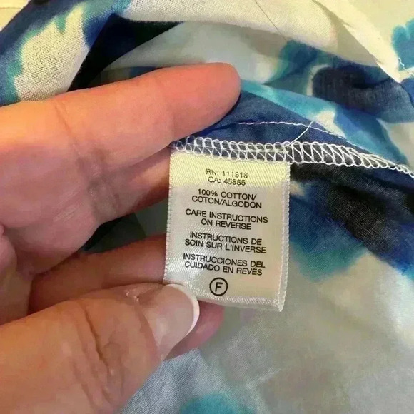 Michael Kors Beaded V-Neck White /Blue Blouse with draw string waist (L/XL) - Picture 12 of 16